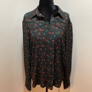 Simons Floral Blouse - Black with Red and Blue Accent